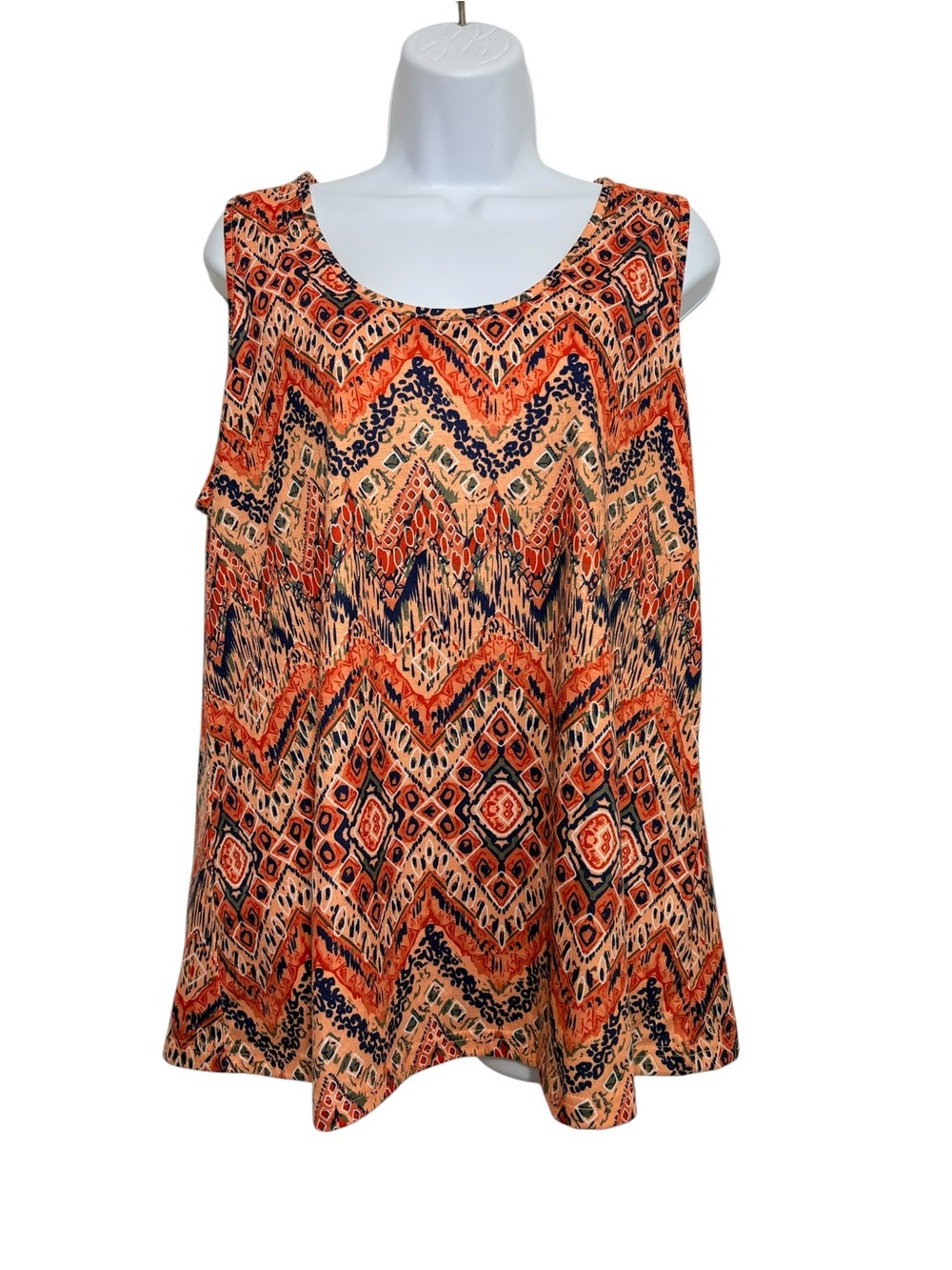 OFEรFAN SzXL Orange Navy Aztec Tribal Geometric Summer Sleeveless Swing Tank Top